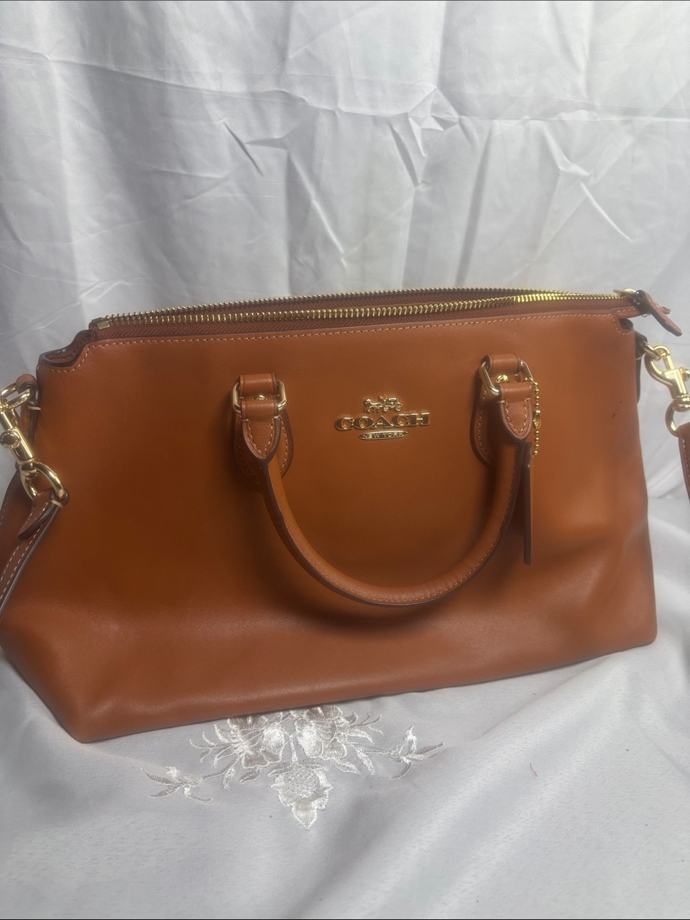 Coach Cognac Leather Satchel with Gold-Tone Hardware